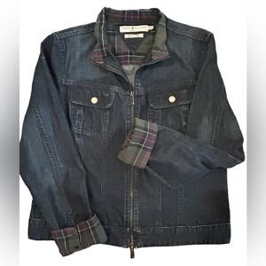 Tommy Hilfiger Dark Blue Jean Jacket with Plaid Accents
